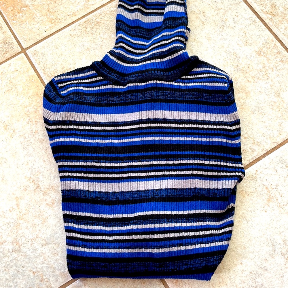 Planet Gold Size Small Blue Grey Stripe Turtleneck